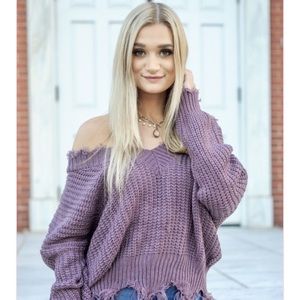 Frayed V Neck Sweater
